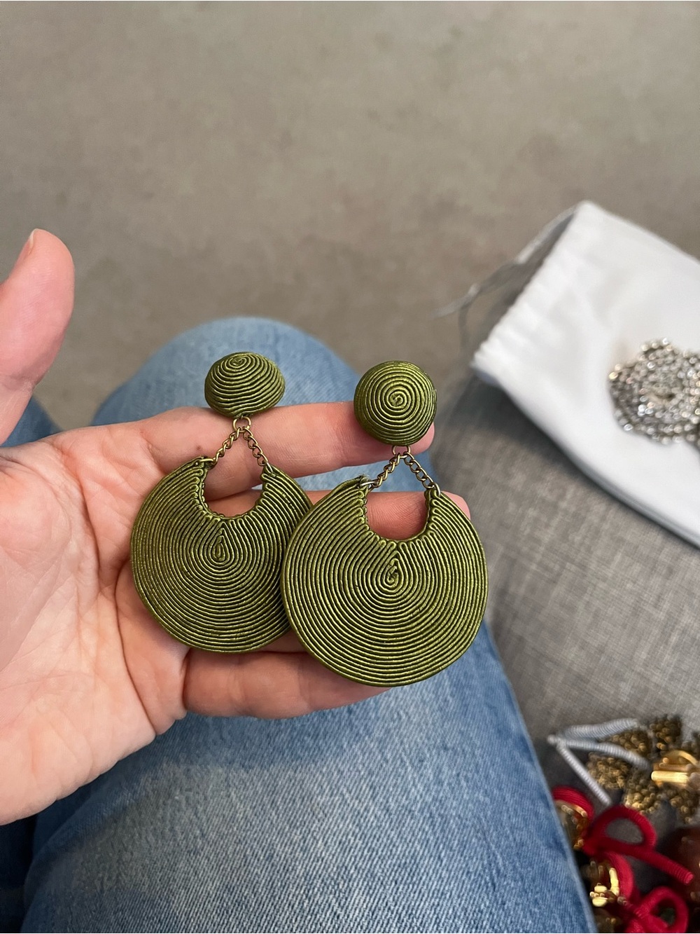 Rebecca de Ravenel Olive Green Drop Post Earrings - Women Jewelry